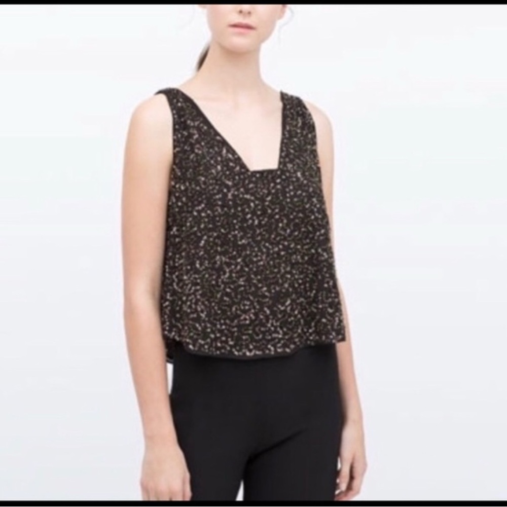 Zara Black and White Patterned Blouse